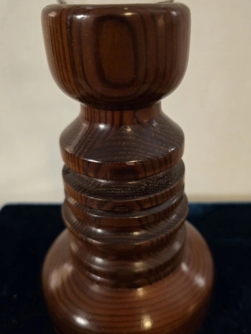 Vintage Turned Wood Hurricane Candle Holder Glass Pillar Pedestal Base 12.5